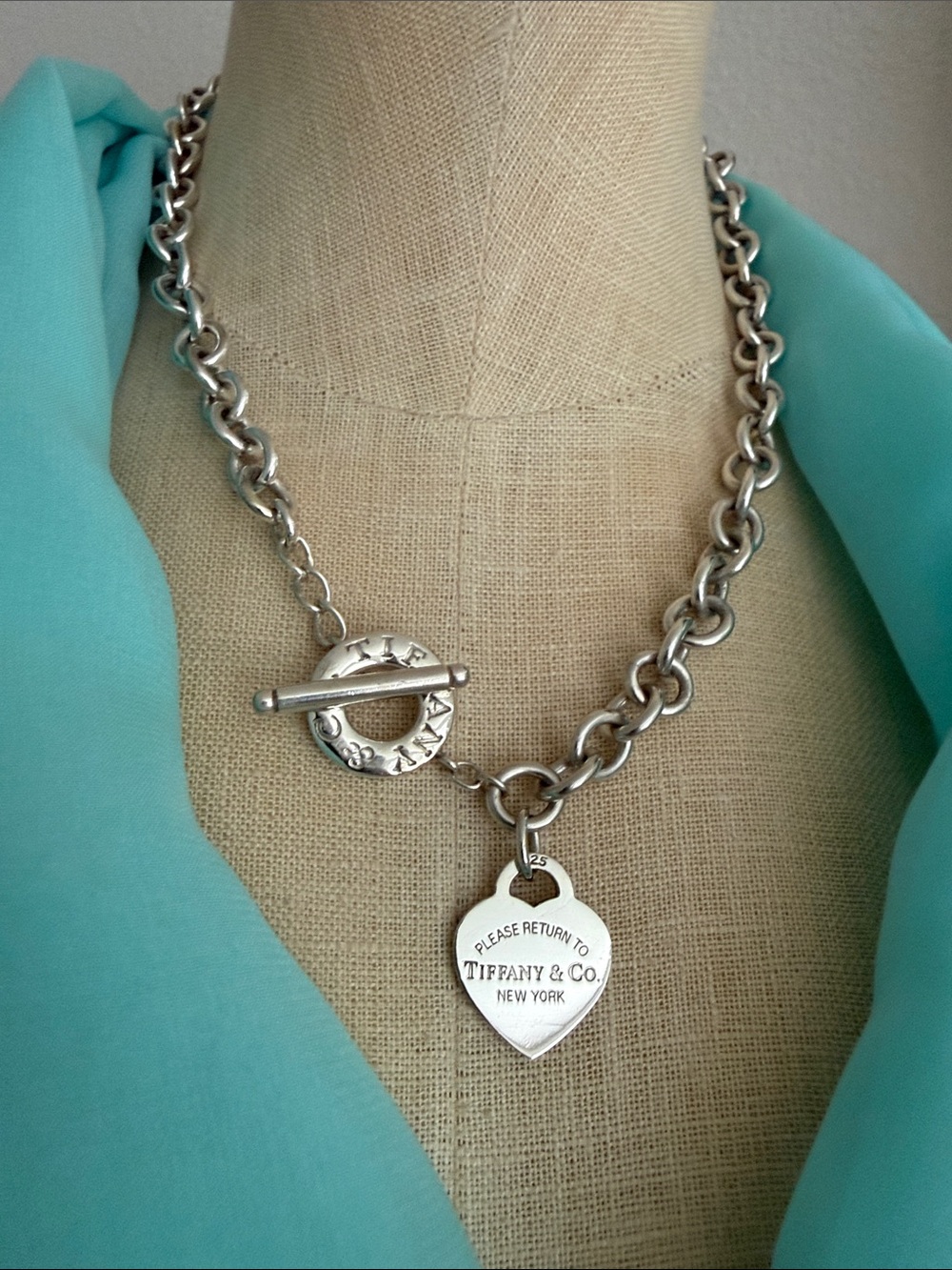 20” XL Length Tiff& Co. Vintage Please Return to Tiffany Heart Toggle Necklace